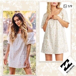 BILLABONG Ivory print off shoulder short sleeve babydoll dress sz S